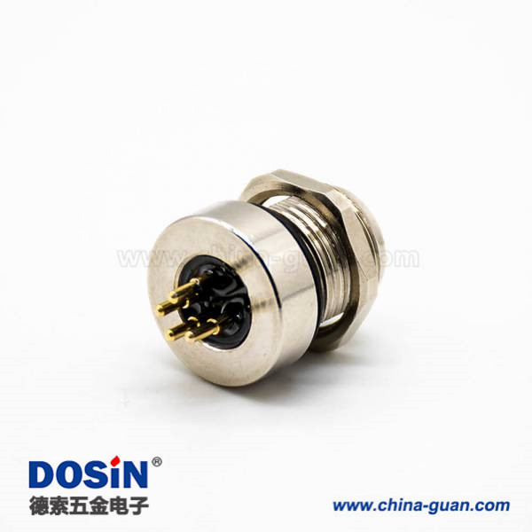 M8連接器母頭接PCB板直式4芯前鎖板焊接式防水板端插座 M8連接器母頭接PCB板直式4芯前鎖板焊接式防水板端插座
