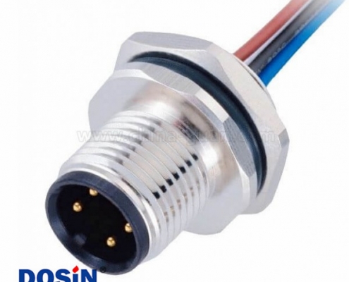 M12傳感連接器 4pinA型公頭直式帶屏蔽后鎖焊接帶線1M AWG22防水