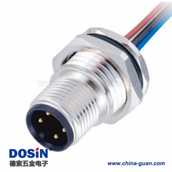 10pcs IP67防水連接器 M12連接器4pin A型公頭前鎖帶線型 板端插座 10pcs IP67防水連接器 M12連接器4pin A型公頭前鎖帶線型 板端插座