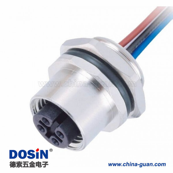 M12接頭母4pin A-型板端后鎖直式帶屏蔽1M AWG22焊接帶線型傳感連接器 M12接頭母4pin A-型板端后鎖直式帶屏蔽1M AWG22焊接帶線型傳感連接器