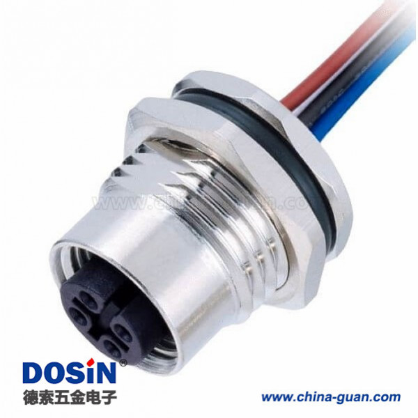 M12板端插座IP67防水連接器4pin直式帶屏蔽1M AWG22母頭前鎖帶線型 M12板端插座IP67防水連接器4pin直式帶屏蔽1M AWG22母頭前鎖帶線型