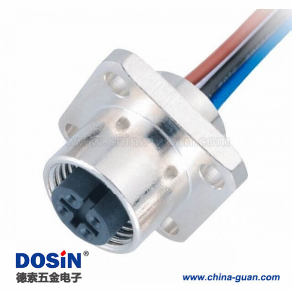電氣接頭M12連接器4Pin A型 法蘭母座直式帶屏蔽1M AWG22帶線型防水傳感連接器 電氣接頭M12連接器4Pin A型 法蘭母座直式帶屏蔽1M AWG22帶線型防水傳感連接器