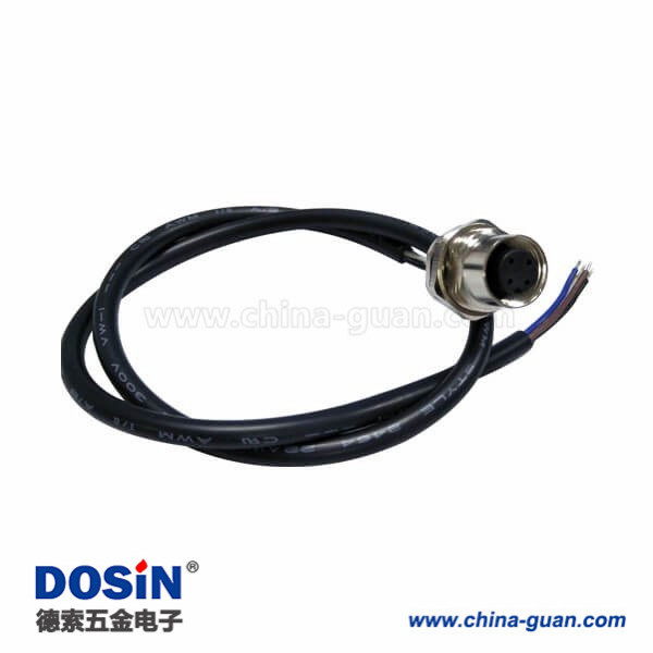 M12板端插座4芯母頭接端子帶線30CM AWG22直式A扣帶屏蔽防水連接器 M12板端插座4芯母頭接端子帶線30CM AWG22直式A扣帶屏蔽防水連接器