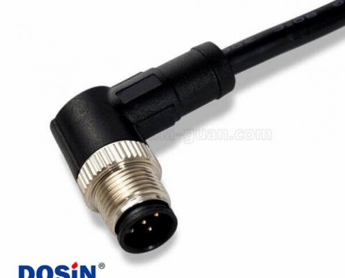 M12連接器 4pin 公頭彎頭A型編碼屏蔽型預(yù)鑄式帶線型防水插頭1M AWG22