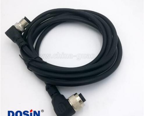 M12電纜彎母頭5孔雙邊帶線1M AWG24連接器不帶屏蔽防水
