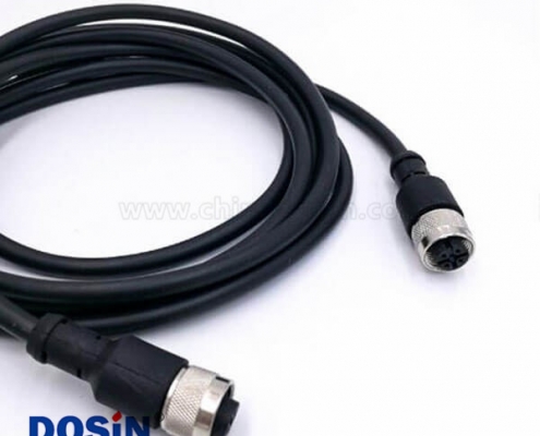 M12 4芯成型線母頭轉(zhuǎn)母頭直式帶線1M AWG22插頭防水連接器不帶屏蔽