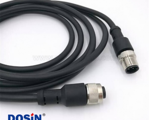M12 4芯防水線航空雙頭連接器直式帶線電纜2M AWG22不帶屏蔽
