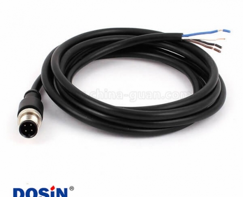 M12防水航空插 4pin A型公直頭預(yù)鑄式A扣不帶屏蔽帶線2M AWG22