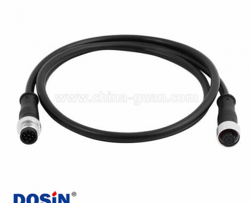 M12電纜接頭8芯公頭轉(zhuǎn)母頭注塑成型式A扣直式防水不帶屏蔽電纜1M AWG24