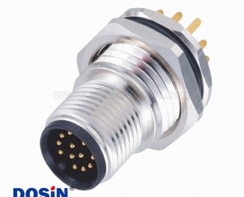 M12工業(yè)防水傳感連接器 12pin A-型 板端公座子PCB插板式 前鎖板