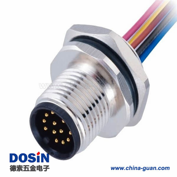 工業(yè)接頭M12 12芯A編碼后鎖板焊線座子線纜50CM AWG26 工業(yè)接頭M12 12芯A編碼后鎖板焊線座子線纜50CM AWG26