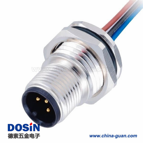 IP67防水連接器 M12公頭3pinA編碼帶屏蔽前鎖板帶線50CM AWG22