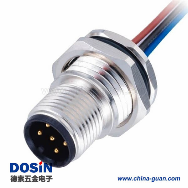 IP67防水連接器M12 5pin A-型公頭前鎖帶屏蔽焊線插座帶線50CM AWG22 IP67防水連接器M12 5pin A-型公頭前鎖帶屏蔽焊線插座帶線50CM AWG22