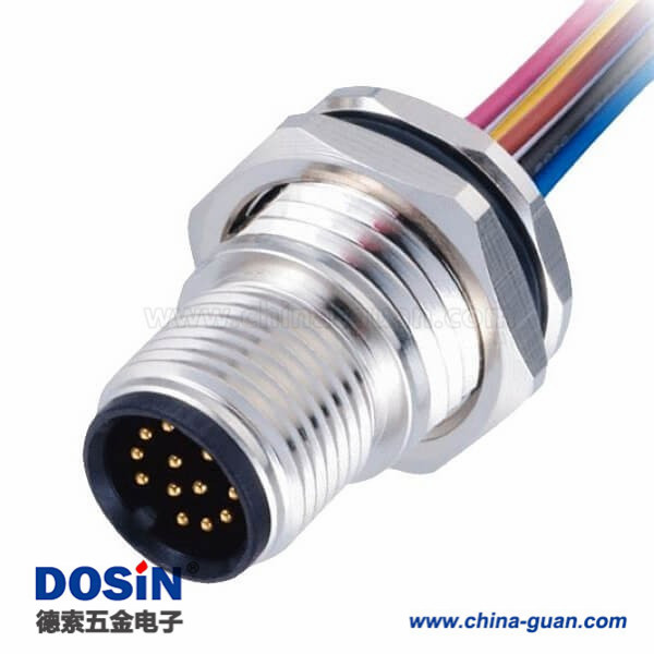 防水接頭M12 12芯 A編碼帶屏蔽直式前鎖板公插座1M AWG26 防水接頭M12 12芯 A編碼帶屏蔽直式前鎖板公插座1M AWG26