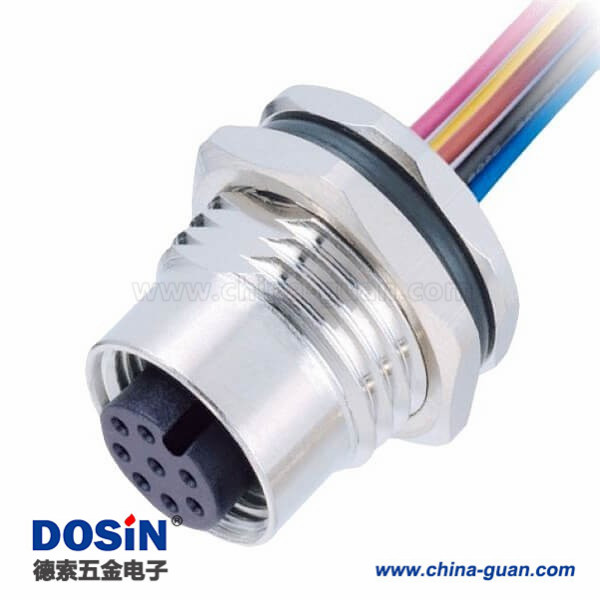 M12 8芯傳感器A扣母頭板端焊線座子帶屏蔽帶線1M AWG24 M12 8芯傳感器A扣母頭板端焊線座子帶屏蔽帶線1M AWG24