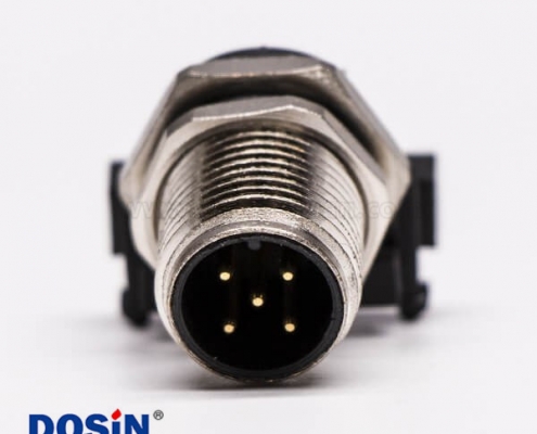 M12防水連接器5 pin A-型 板端公座子PCB插板式彎頭傳感連接器
