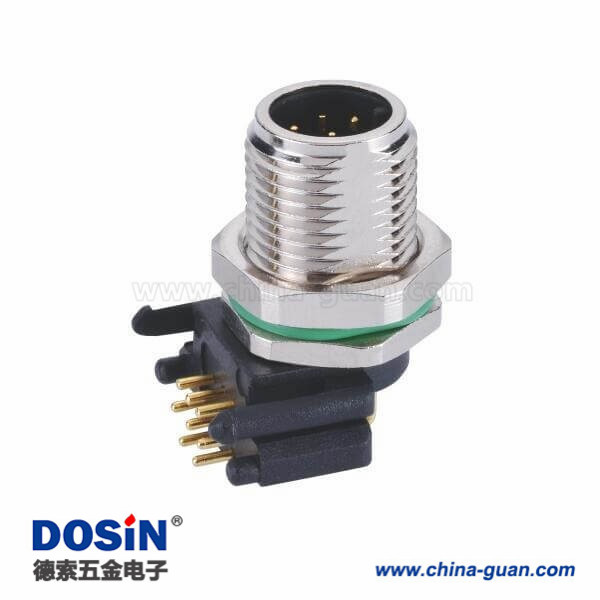 M12 8芯彎頭公頭PCB插板A扣防水插座連接器 M12 8芯彎頭公頭PCB插板A扣防水插座連接器