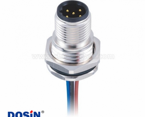 M12  B型板端連接器5pin公座子后鎖焊接帶線1M AWG22帶屏蔽