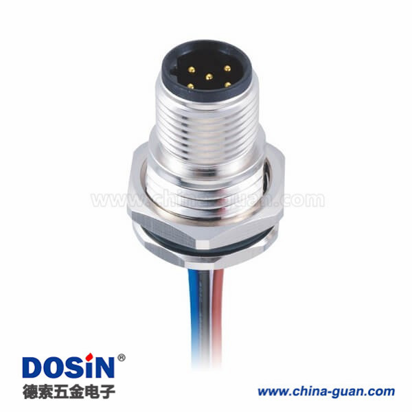 M12 B型板端連接器5pin公座子后鎖焊接帶線1M AWG22帶屏蔽 M12 B型板端連接器5pin公座子后鎖焊接帶線1M AWG22帶屏蔽