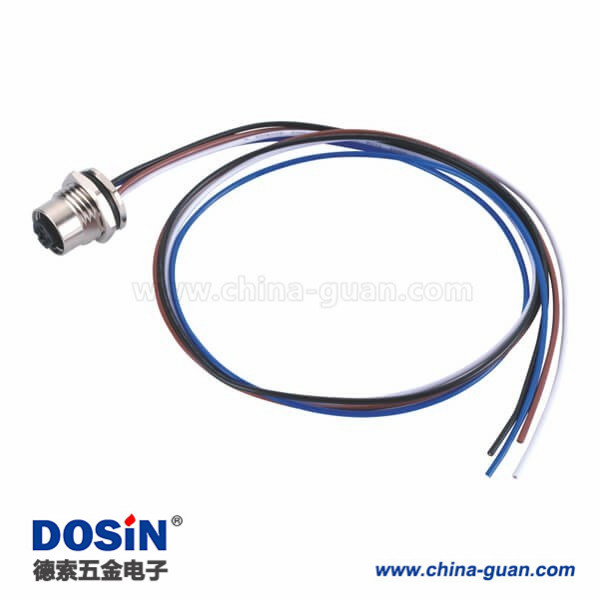 M12 4PIN D型母頭前鎖板焊線座子帶屏蔽帶線1M AWG22 M12 4PIN D型母頭前鎖板焊線座子帶屏蔽帶線1M AWG22
