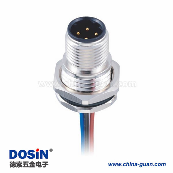 M12母座子 4Ppin D-型板端前鎖焊接帶屏蔽帶線1M AWG22傳感連接器 M12母座子 4Ppin D-型板端前鎖焊接帶屏蔽帶線1M AWG22傳感連接器