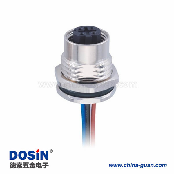 M12傳感連接器 4pin D型板端母座子 前鎖焊線1M AWG22 防水插頭帶屏蔽 M12傳感連接器 4pin D型板端母座子 前鎖焊線1M AWG22 防水插頭帶屏蔽