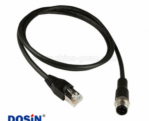 M12網(wǎng)線D Code 4芯公頭轉(zhuǎn)RJ45公頭不帶屏蔽注塑電纜1M AWG22