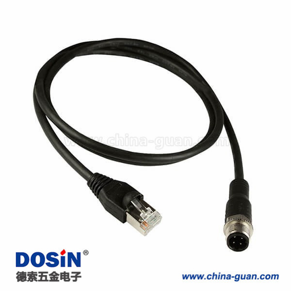 M12網(wǎng)線D Code 4芯公頭轉(zhuǎn)RJ45公頭不帶屏蔽注塑電纜1M AWG22 M12網(wǎng)線D Code 4芯公頭轉(zhuǎn)RJ45公頭不帶屏蔽注塑電纜1M AWG22