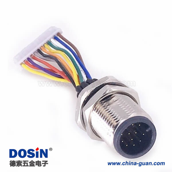M12 12芯端子線A Code 公頭前鎖板焊線座子帶端子20CM AWG26帶屏蔽 M12 12芯端子線A Code 公頭前鎖板焊線座子帶端子20CM AWG26帶屏蔽