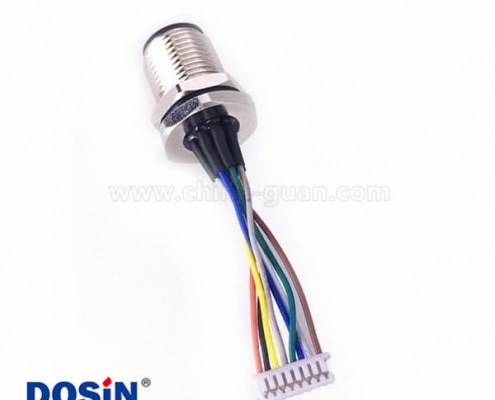M12 8芯線 A Code 前鎖板焊線座子帶端子線30CM AWG24帶屏蔽