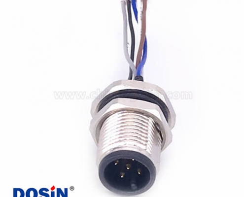 M12 5芯端子線A Code 公頭前鎖板座子轉Molex 1.25mm端子線30CM AWG26帶屏蔽
