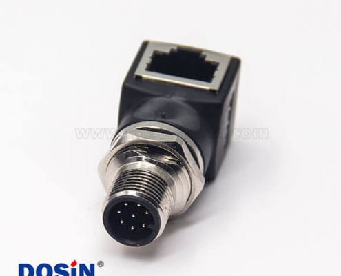 m12連接器轉(zhuǎn)rj45彎式轉(zhuǎn)接頭防水m12公頭8芯前鎖板轉(zhuǎn)RJ45網(wǎng)絡接口
