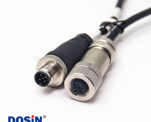 接插件 M12電纜五芯公頭轉(zhuǎn)全金屬母頭直式帶屏蔽0.5M AWG22