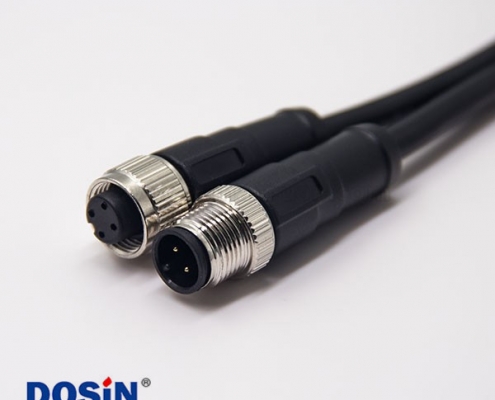 電纜接頭m12四芯A編碼公對母直式帶屏蔽注塑線1M AWG22
