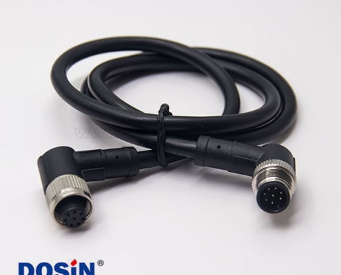 m12航空電纜8芯A型90度公對母不帶屏蔽直式防水1M AWG24
