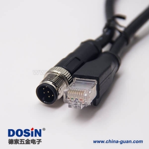 m12轉rj45 8芯m12公頭A型轉RJ45水晶頭組裝電纜 不帶屏蔽1M AWG24