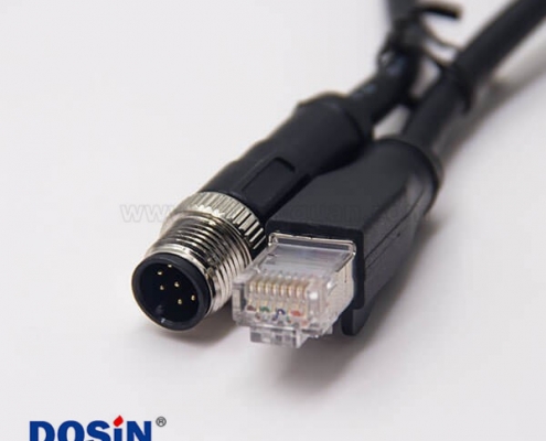 m12轉(zhuǎn)rj45 8芯m12公頭A型轉(zhuǎn)RJ45水晶頭組裝電纜 不帶屏蔽1M AWG24