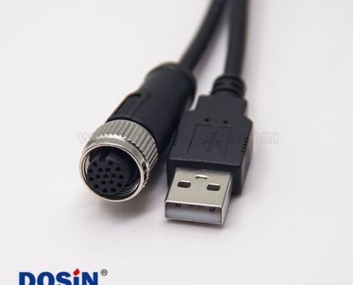 m12轉(zhuǎn)USB接線180度m12A型17芯轉(zhuǎn)USB Type A公頭