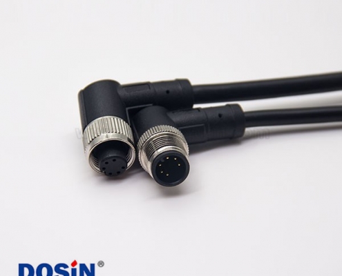 m12電纜彎公頭6芯母頭對公頭A型直式防水不帶屏蔽1M AWG24