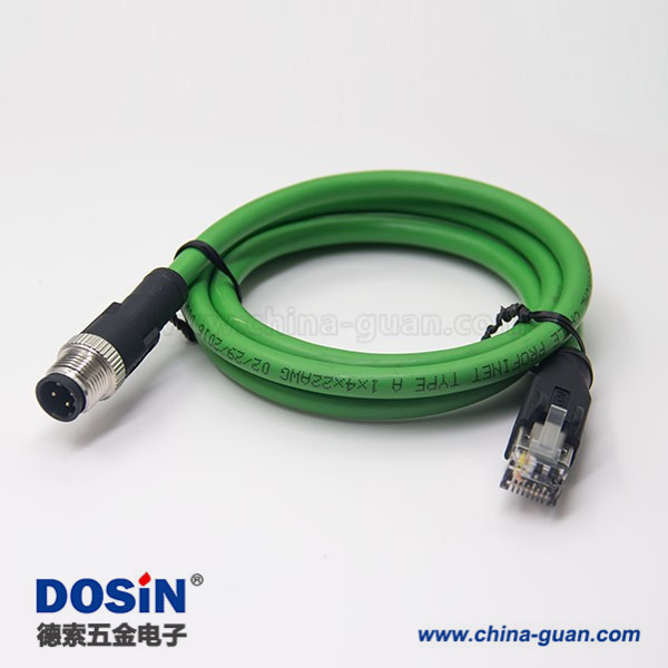 M12接頭d型接頭4芯公頭轉(zhuǎn)RJ45水晶插頭連線1米不帶屏蔽AWG22 M12接頭d型接頭4芯公頭轉(zhuǎn)RJ45水晶插頭連線1米不帶屏蔽AWG22