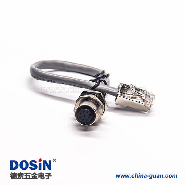 M12插座轉(zhuǎn)RJ45 8芯母頭雙邊接線防水A型連接器帶屏蔽1M AWG24 M12插座轉(zhuǎn)RJ45 8芯母頭雙邊接線防水A型連接器帶屏蔽1M AWG24