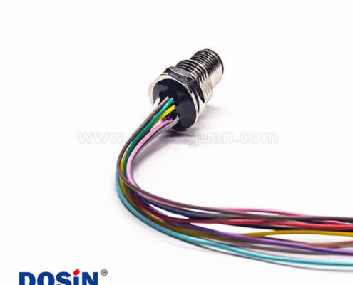 M12連接器12芯A編碼單邊公頭接線帶屏蔽防水插座1M AWG26