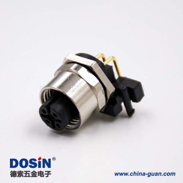 M12彎母頭防水連接器板端插座A扣5芯PCB板安裝插孔傳感器 M12彎母頭防水連接器板端插座A扣5芯PCB板安裝插孔傳感器