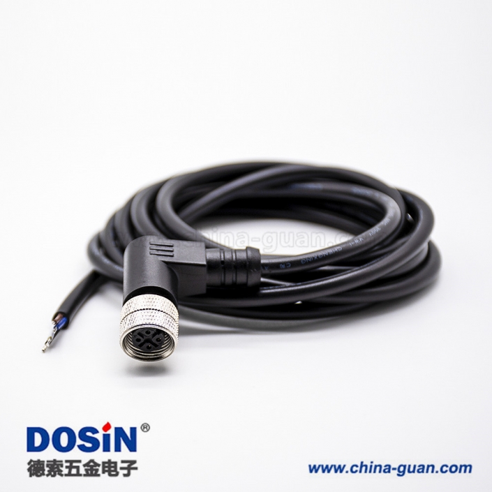 安費(fèi)諾M12連接器4芯A-code母頭彎頭成型式帶線2M不帶屏蔽 安費(fèi)諾M12連接器4芯A-code母頭彎頭成型式帶線2M不帶屏蔽