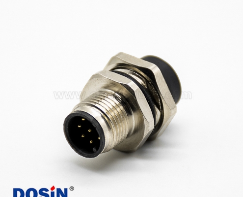 插座8芯后鎖板A扣直式公頭接PCB板防水M12傳感器連接器