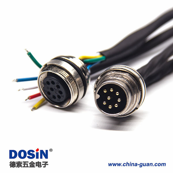 工業(yè)電纜防水接頭M16直式8芯A型連接器前鎖板安裝線長0.3M