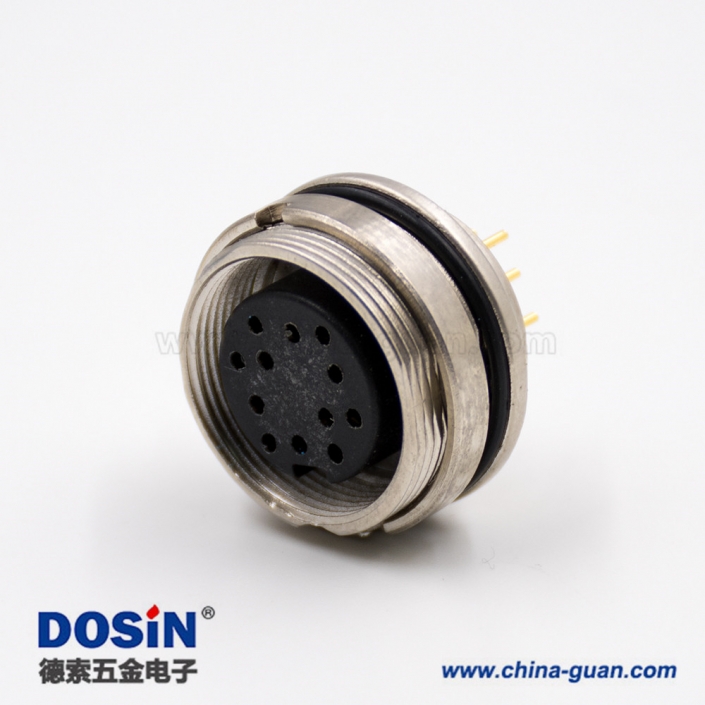 插座母頭M16板端插座A扣12芯直式前鎖板接PCB板傳感器連接器 插座母頭M16板端插座A扣12芯直式前鎖板接PCB板傳感器連接器