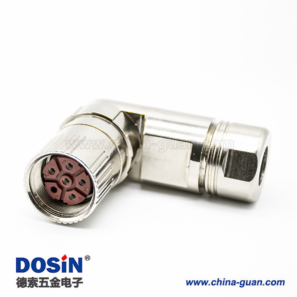 安費(fèi)諾M23連接器彎插頭6芯孔母頭接線焊線帶屏蔽