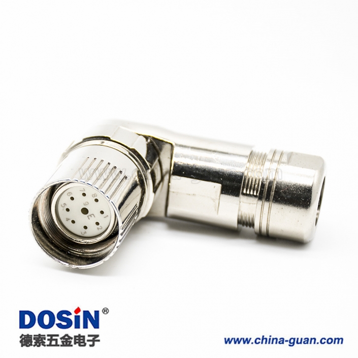 M23 9芯連接器彎插頭9芯孔母頭接線焊線帶屏蔽 M23 9芯連接器彎插頭9芯孔母頭接線焊線帶屏蔽