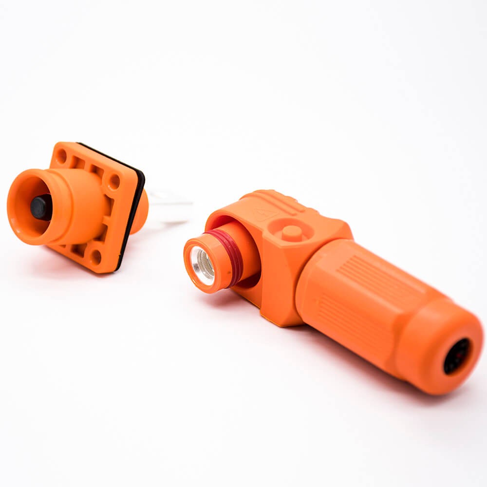 新能源汽車換電連接器彎式60A插頭插座6mm橙色I(xiàn)P65防水連接器